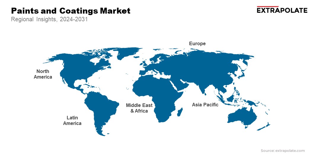 Paints and Coatings Market Size & Share, By Region, 2024-2031