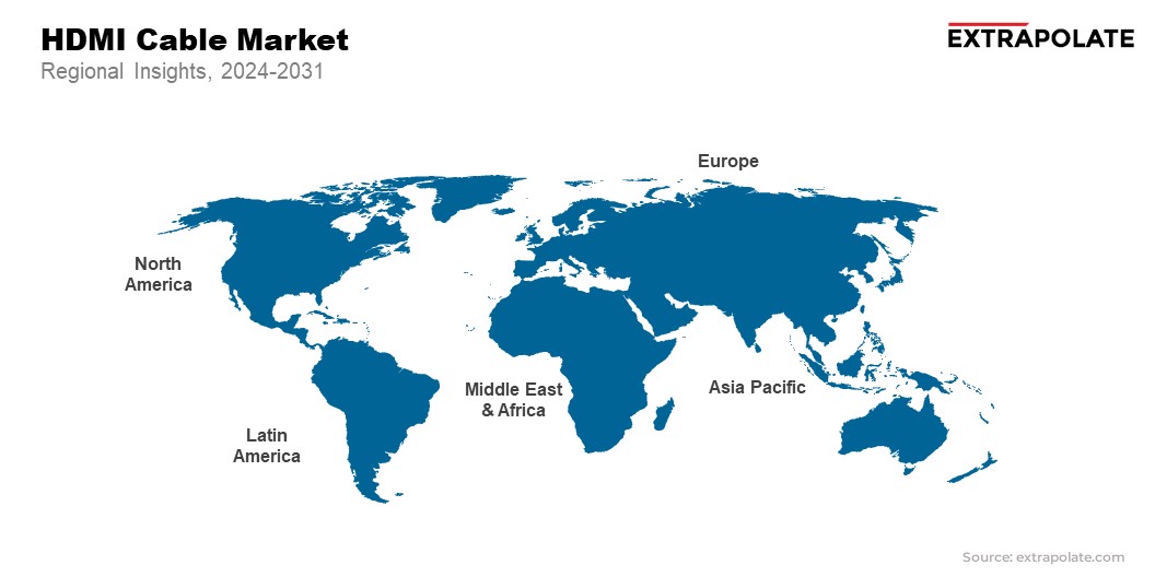 HDMI Cable Market Size & Share, By Region, 2024-2031